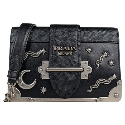 prada cahier small stars moon trunk crossbody bag black women's